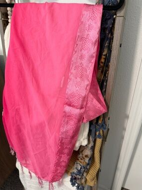 Bright Pink Sheer Scarf with Satin Turtle Border